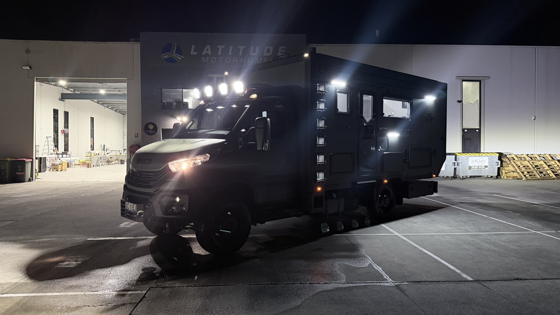 ibeX front end at night with light bar illuminated and habitat door open